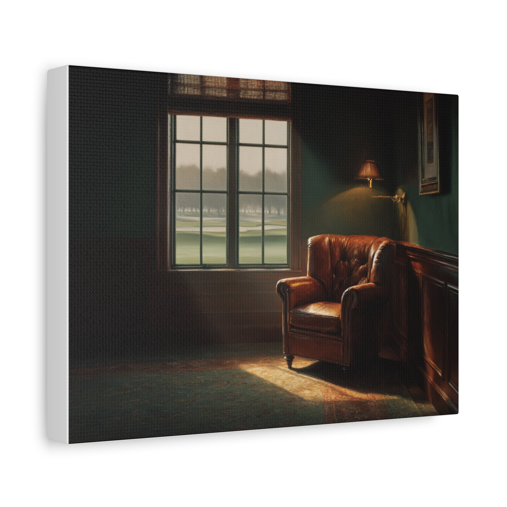 Leather Armchair by Window - Matte Stretched Canvas Wall Art