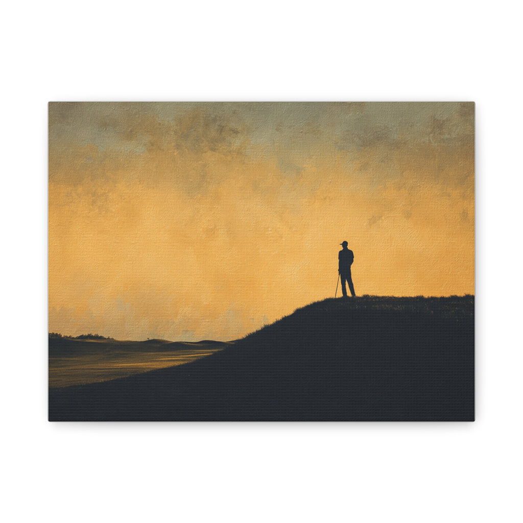 Silhouette at Dusk Matte Canvas Print — Lone Figure Sunset Wall Art
