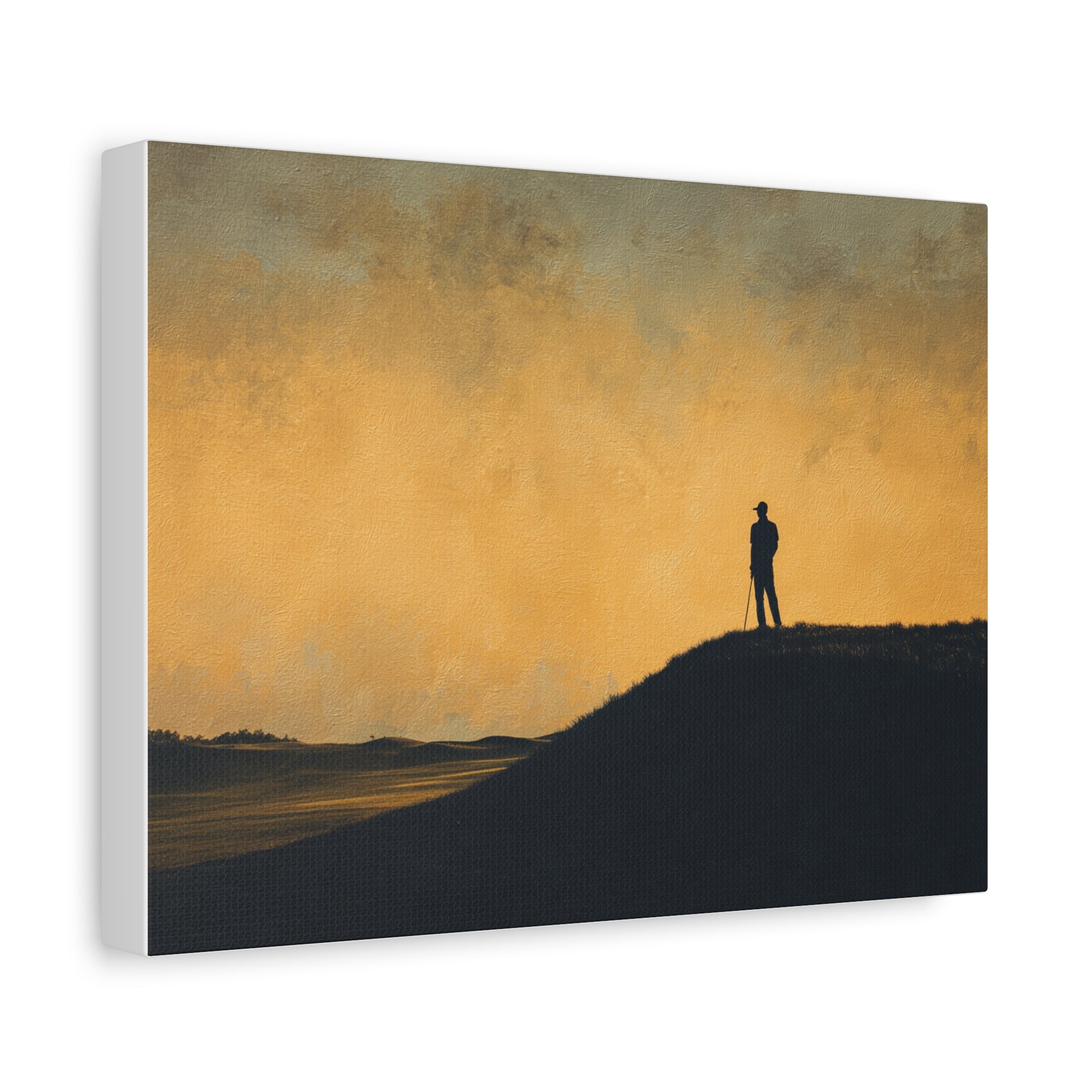 Silhouette at Dusk Matte Canvas Print — Lone Figure Sunset Wall Art