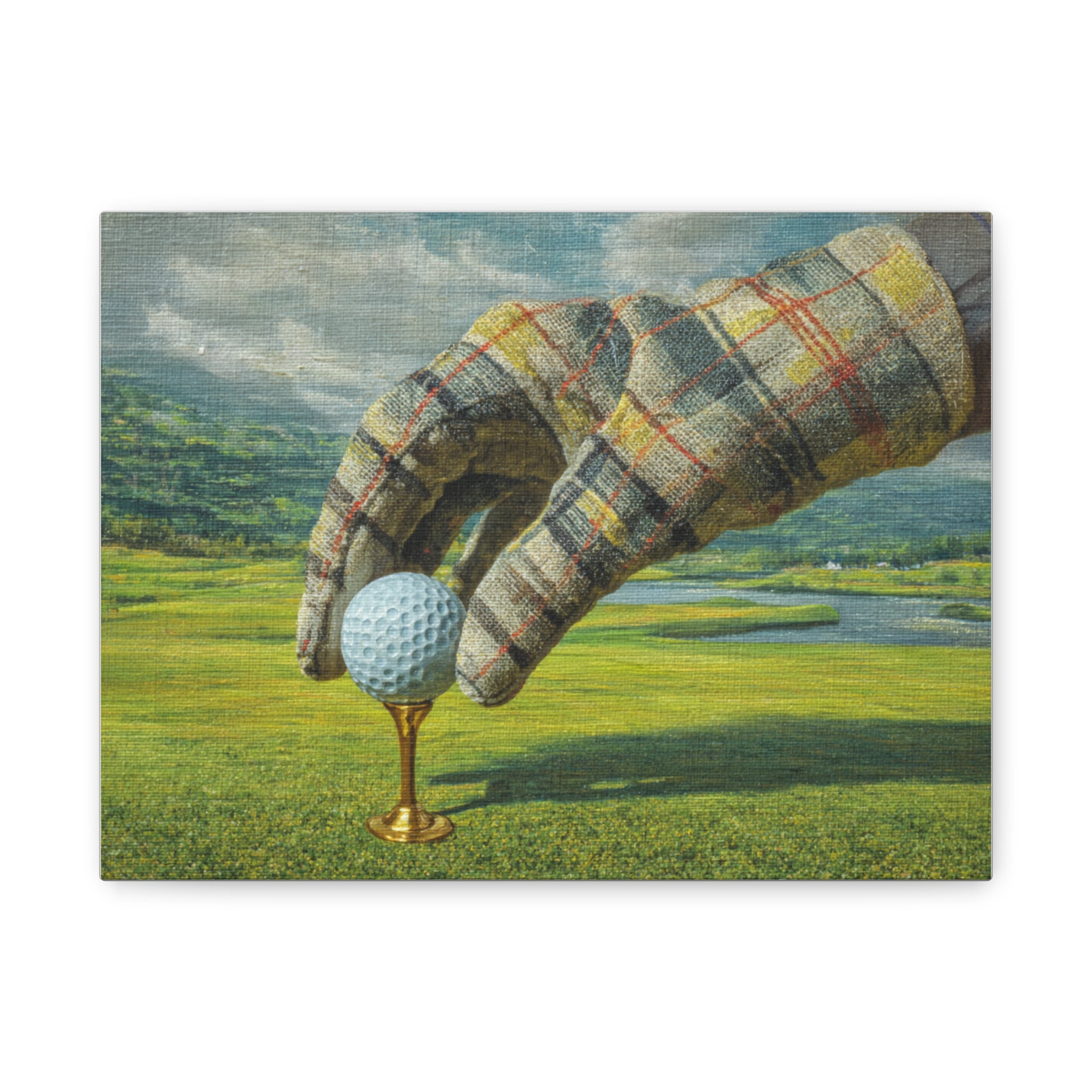 Golf Canvas Wall Art — Vintage Plaid Glove Setting Ball on Tee