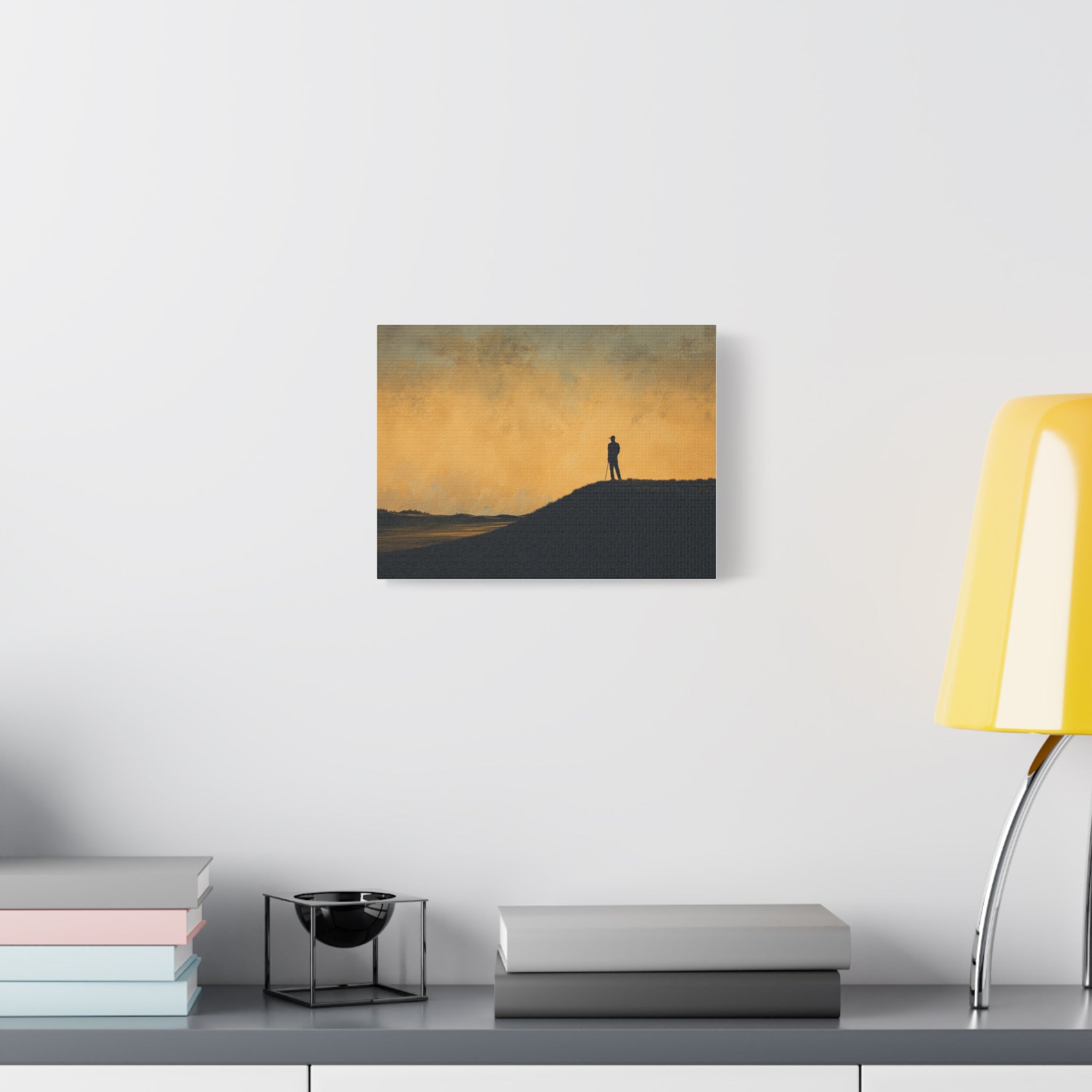 Silhouette at Dusk Matte Canvas Print — Lone Figure Sunset Wall Art
