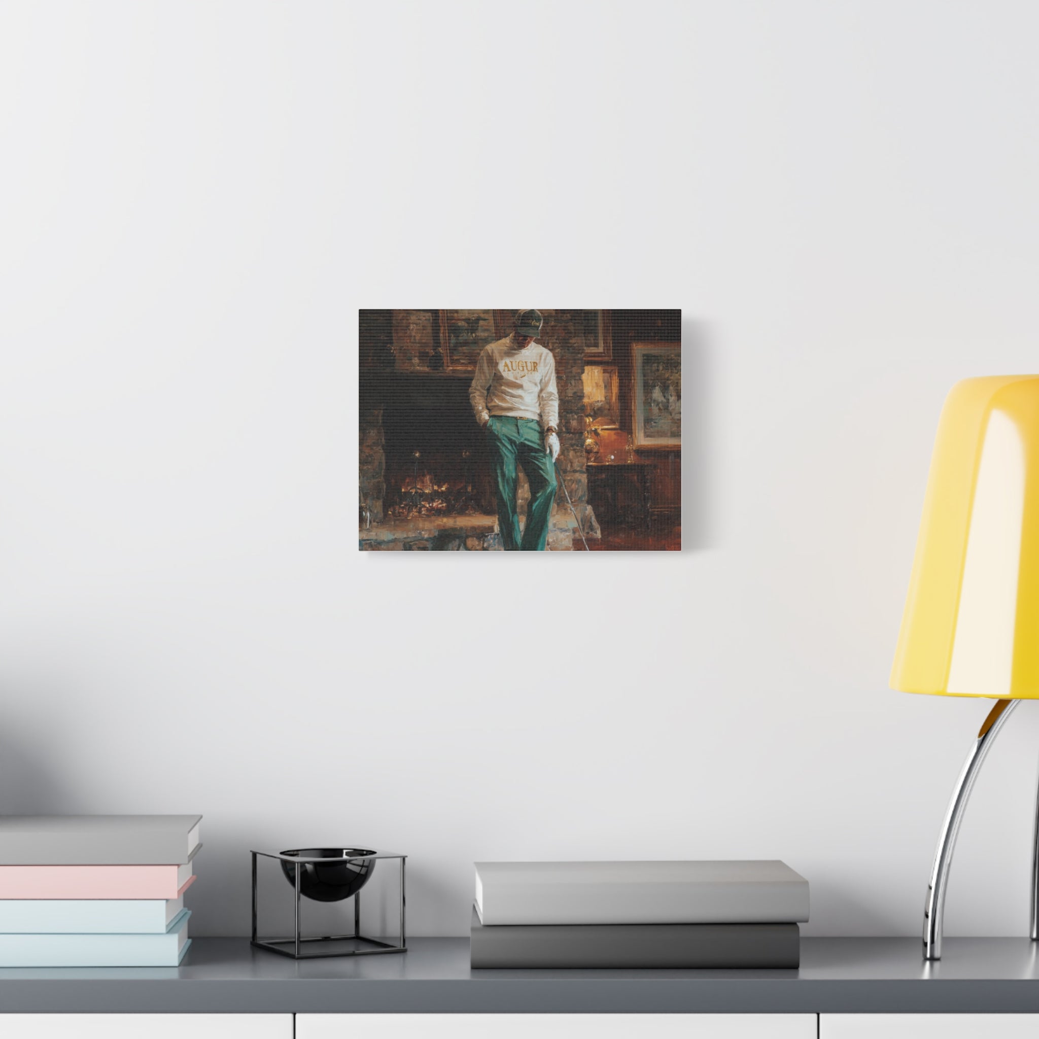 Golf Lounge Canvas Print — Vintage Clubhouse Art with 'AUGUR' Sweatshirt