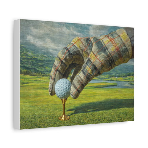 Golf Canvas Wall Art — Vintage Plaid Glove Setting Ball on Tee